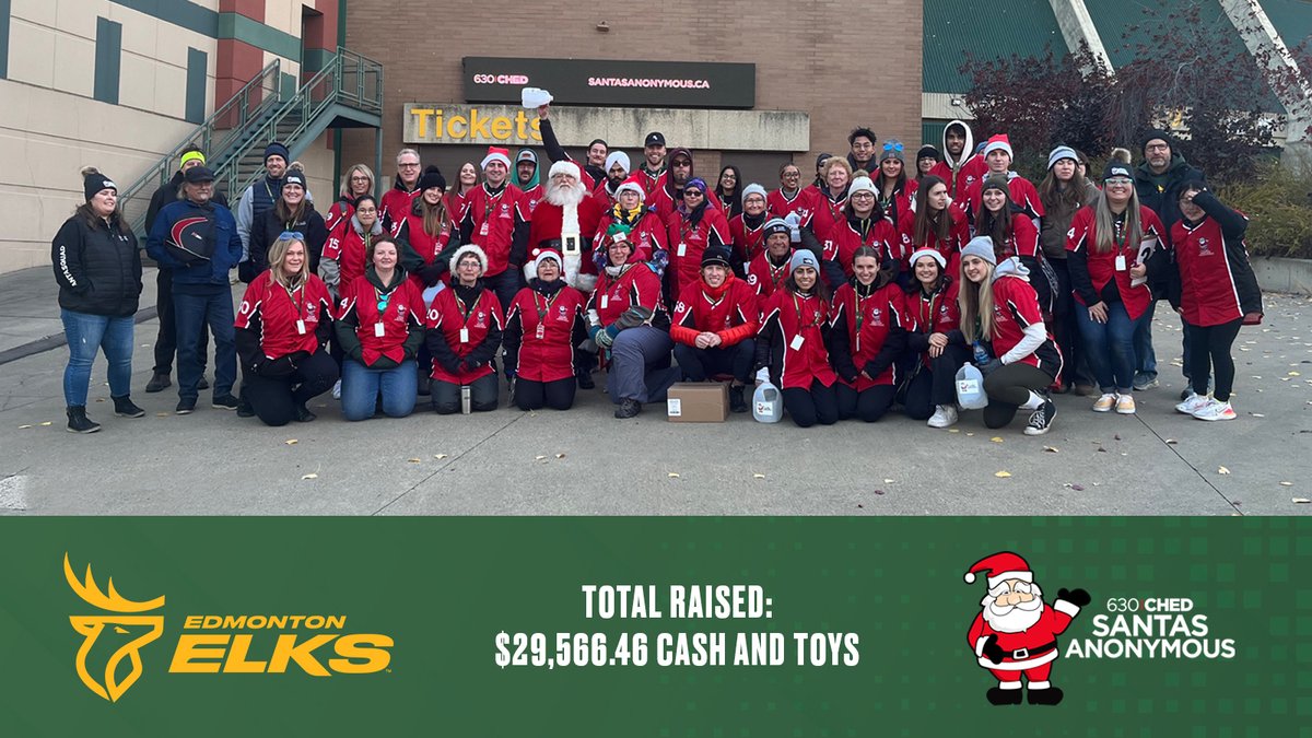 Thank you @SantasAnonymous for being such a big part of our game on Friday night, creating a lasting and positive impact through giving in our community! #GoElks #YEG #YEGSantas @630CHED