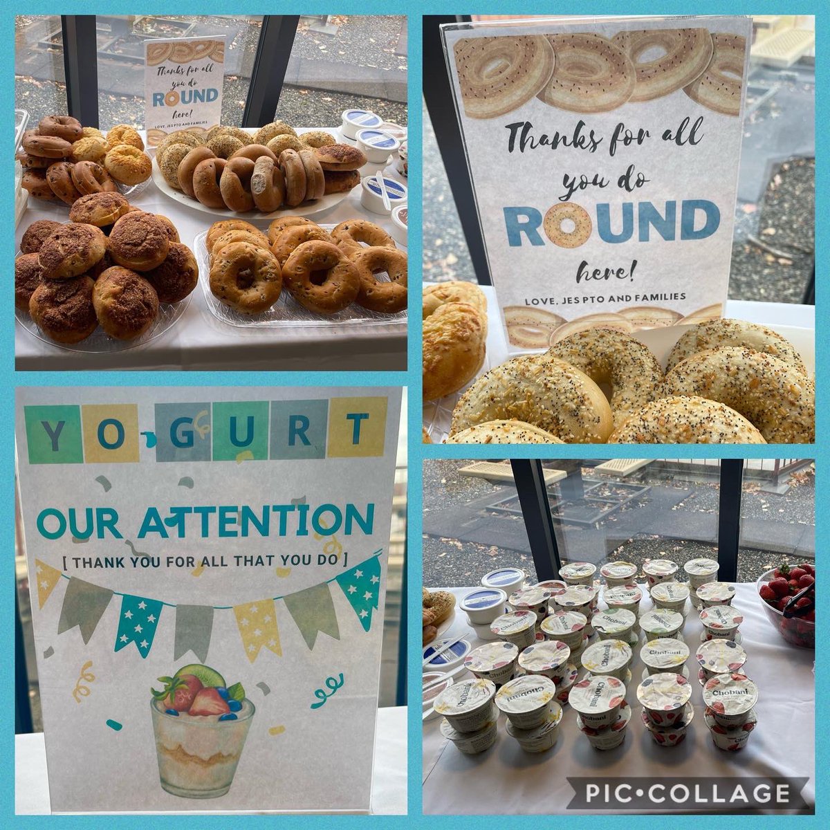 jes_pto's tweet photo. For the last day of conferences, the staff were treated to a Bagel & Yogurt Bar Brunch with tasty bagels from Panera. Thanks again to everyone who helped us provide the yummy meals during the 3 days of Fall Conferences for our fabulous staff! Our families rock! #jesisthebest https://t.co/tbaHumAhUV