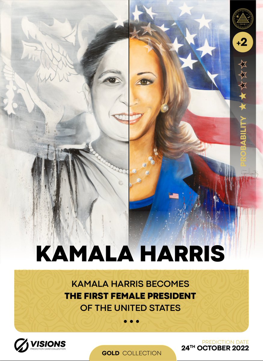 CardPrediction's tweet image. 🤵‍♀️🇺🇸🤵‍♀️New Prediction Card 🤵‍♀️🇺🇸🤵‍♀️

Kamala Harris will be President of USA
opensea.io/Prediction_Car…

✅ 10 NFTs Bronze Edition 
✅ 5 NFTs Silver Edition
✅ Unique #NFT Gold Edition
✅ Category Politics

#NFTGiveaways #nftcollectors #NFTCommunity #KamalaHarris  #USA #President #NFTs