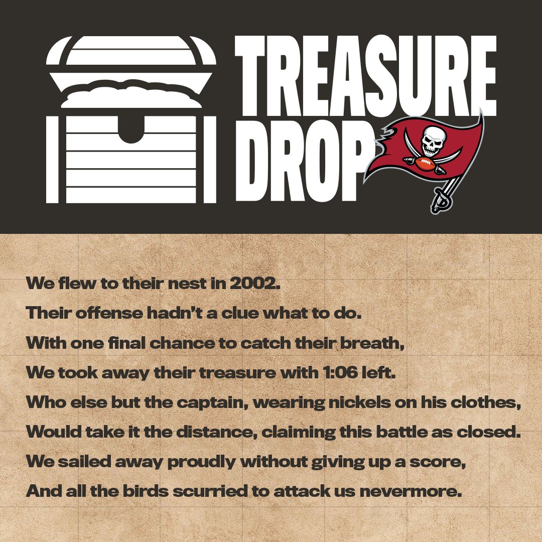 Buccaneers's tweet photo. Solve this riddle before 1 p.m. TODAY for your chance to win an exclusive Bucs prize pack and be entered to win one of our grand prizes, including signed Bucs gear and more!