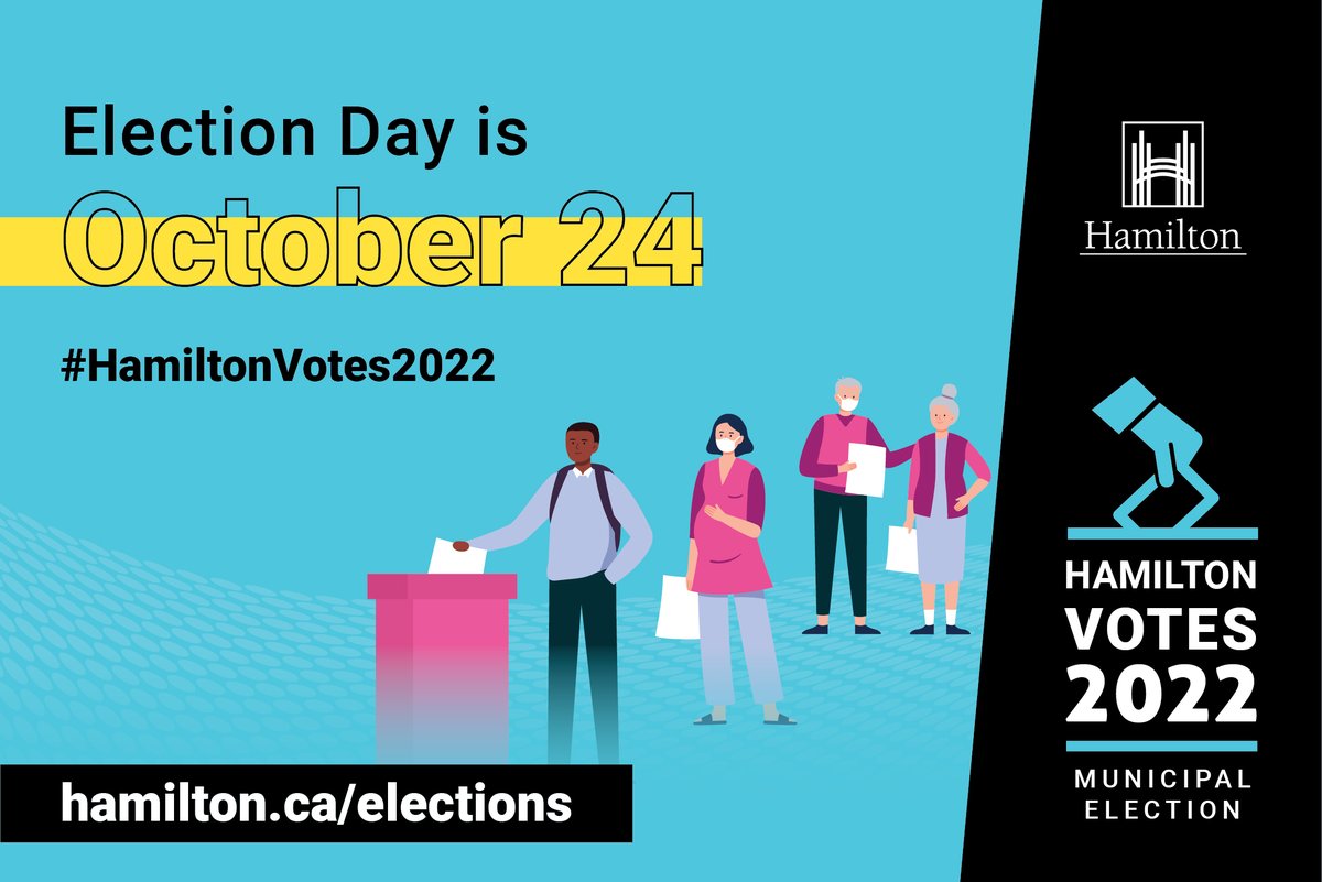 cityofhamilton's tweet photo. Due to delays in opening, a number of voting locations will be open late today. For more information and the list of locations, check: https://t.co/pHtUqzYvQJ #HamOnt #HamiltonVotes2022 https://t.co/MrQisxI4gX