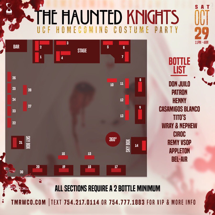 TMRWCO's tweet photo. Sections will go quickly this week so don’t wait!

2 bottle minimum required! 🍾🍾

DM us for more info!

#TheHauntedKnights ⚔️ https://t.co/YXbhiZioAG