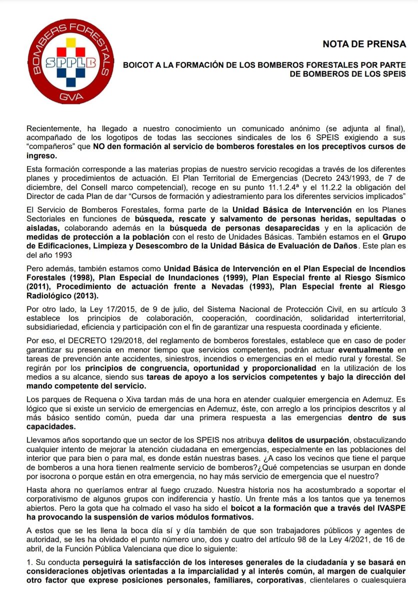 BombersforSPPLB's tweet photo. Denunciamos  el Boicot a la formación del Servicio Bomberos Forestales GV. https://t.co/9FtCCKJqoL