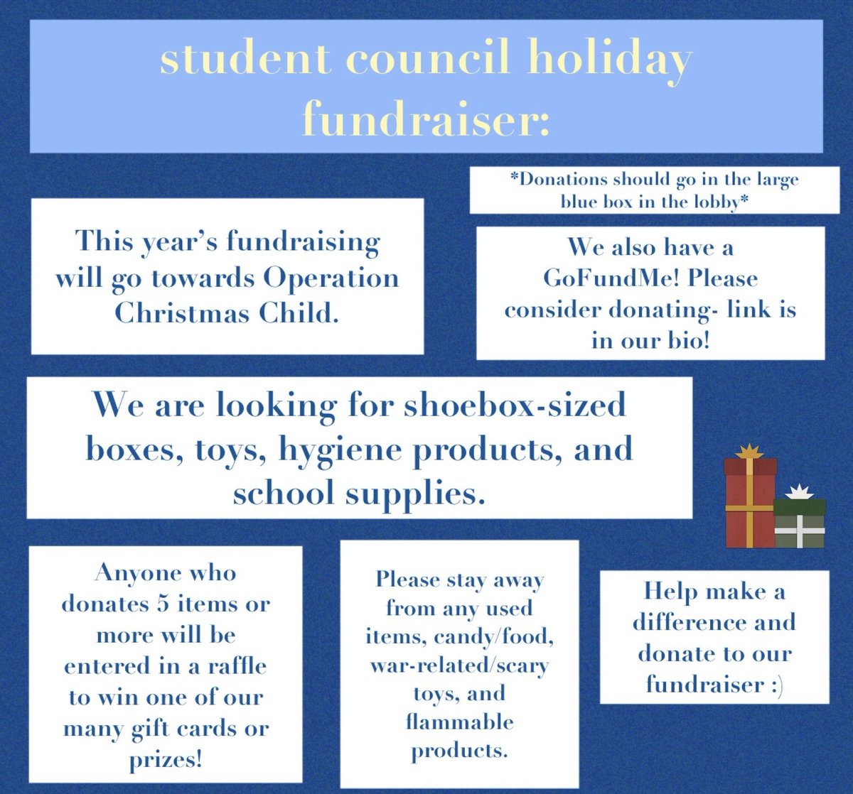 Student council holiday fundraiser! Please consider donating❤️💚