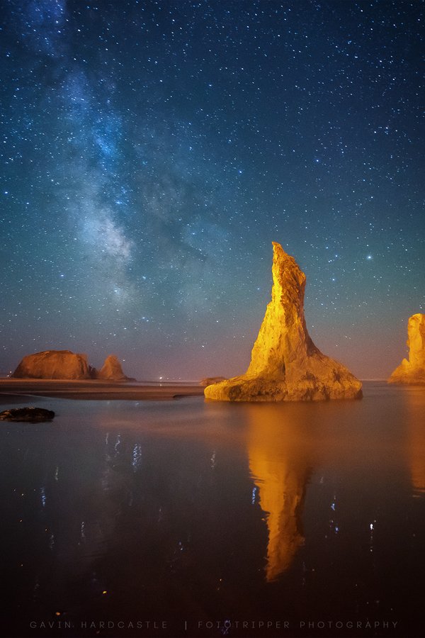 Night The Milky Way and sea stacks of Bandon Beach in Oregon #INDIGENOUS #TAIRP