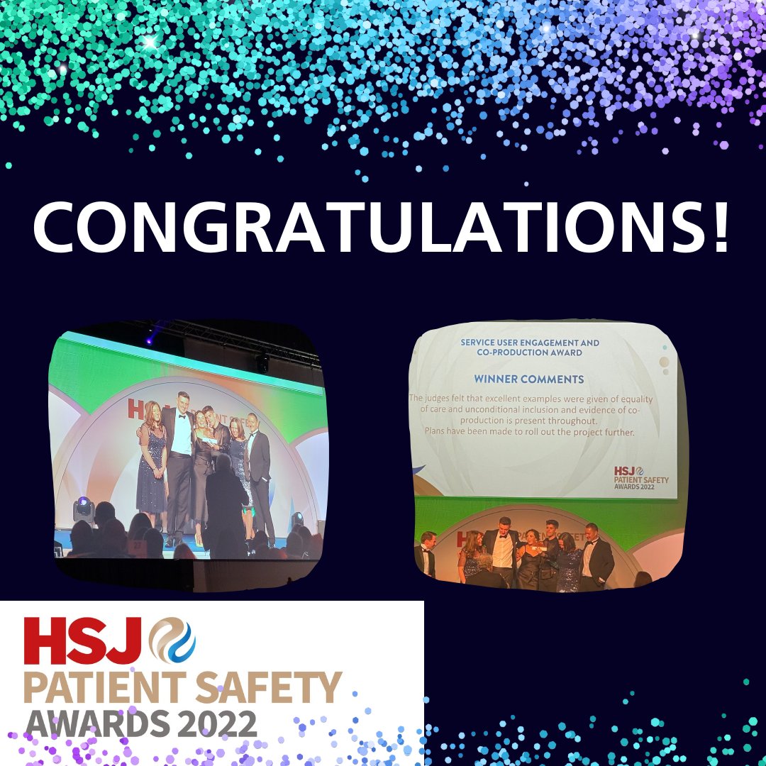 Well done #TeamCWP winners of the Service User Engagement and Co-production Award at the #HSJpatientsafety Awards! @HSJptsafety Read more about our entries here: bit.ly/3TOGvK7