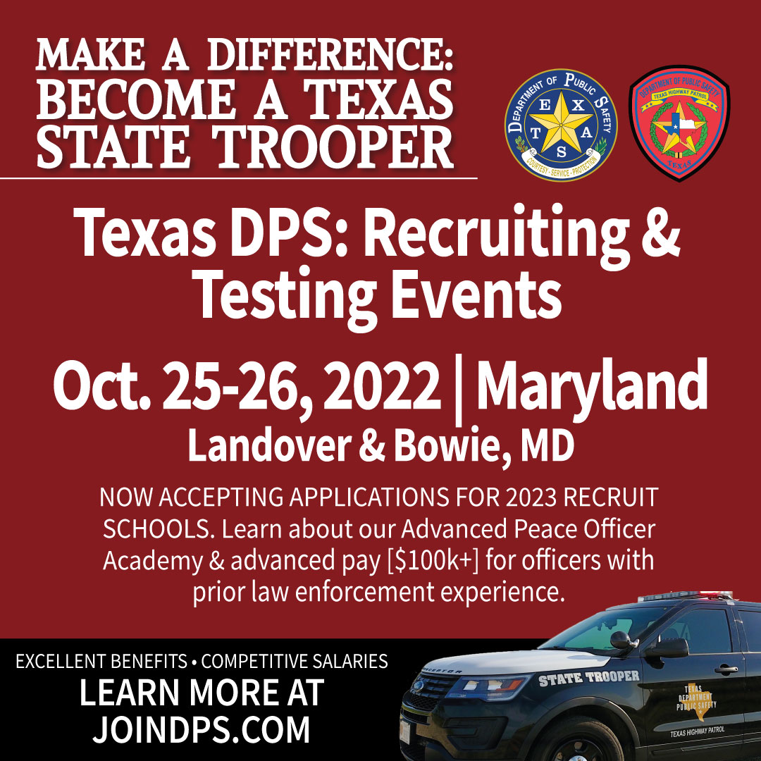 Calling our out-of-state friends in Maryland! Texas DPS will be recruiting in Landover and Bowie, MD, this Tuesday and Wednesday, 10/25-26, and you’re invited! Meet with Recruiters &amp; learn more about applying for the DPS Academy. For time/date info, visit bit.ly/37kyolX.