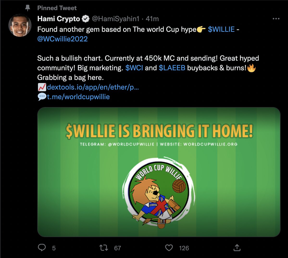We also just onboarded our first two professional football players to the $WILLIE family! 

Welcome <a href="/HarunHariss/">Hariss Harun</a> and <a href="/HamiSyahin1/">Hami Crypto</a>, glad to have you guys with us at $WILLIE. 🦁🤝