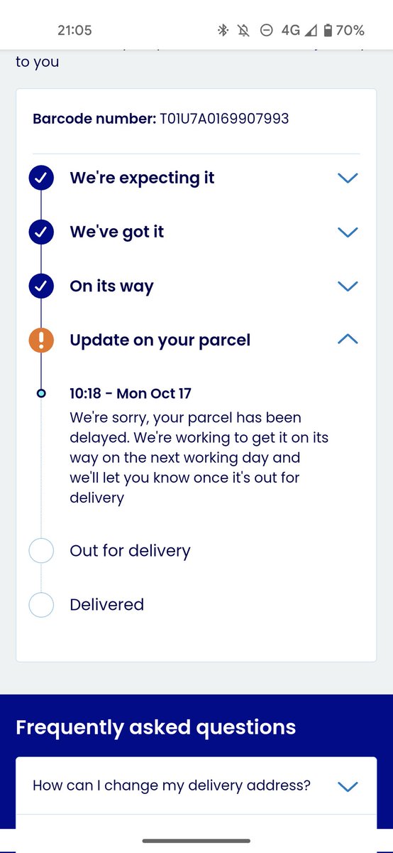 Looking at tweets from many, many other folk repeatedly let down by <a href="/evri/">evri</a> delivery service. This is my latest delayed/missing Evri delivery - no update for 6 days, "customer service" is a bot. <a href="/marksandspencer/">M&S</a> and <a href="/NextClothing/">Next.Com</a>, might be time to find a new courier...