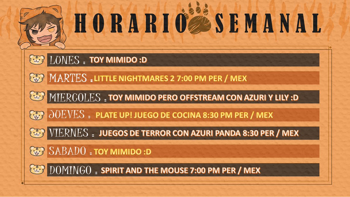 ShionaTaiga's tweet photo. Horario semanal !!! Acompañenme!!
Little Nightmares! Cocina! Ratones! esta semana!!! :D
https://t.co/AA7kAwmzFE
#Vtuber #VTuberES #VTuberUprising #TwitchStreamers #gamer #streamer #LittleNightmaresII #SpiritAndTheMouse #PlateUp https://t.co/7VYCLx9izz
