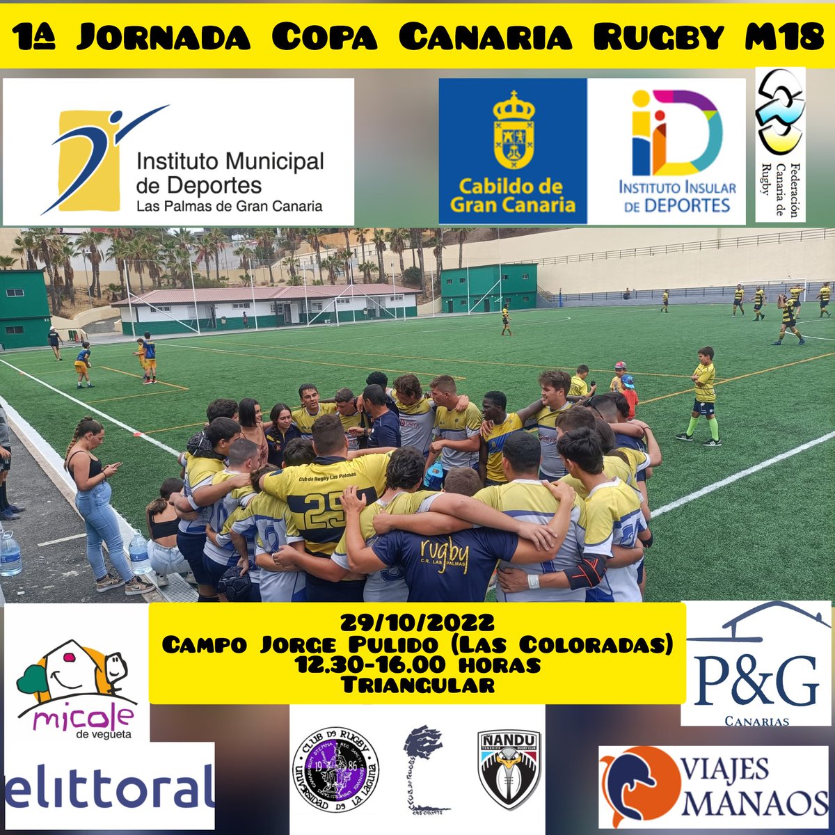CRLPLasPalmas's tweet photo. #sub18CRLP
🗓️ Sábado 29 de octubre
🕐 12:30 - 16:00 horas
🏟️ Campo Jorge Pulido en las Coloradas
🏉 Triangular
#seguimosempujando #CRLP
#rugby #rugbycanarias #rugbycanario #FCR #oval #juveniles #mele #touche #oval #avant #offload #tackle #deportividad #deporteconvalores https://t.co/epnjlfRNpz
