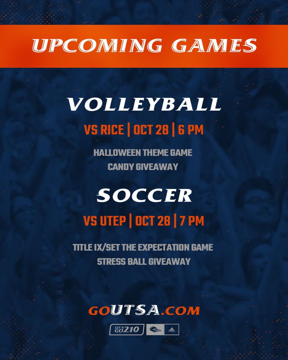 Going into an action packed week! 🤩 Support your Roadrunner teams this Friday at the Convocation Center and Park West! 🏐⚽️ #BirdsUp🤙
