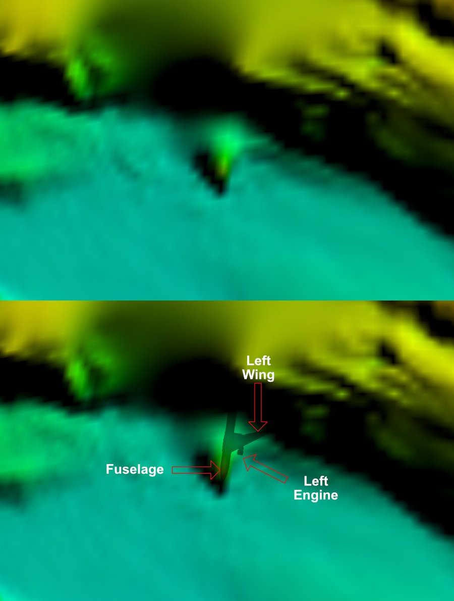 MikeChillit's tweet photo. #MutinyBay Preliminary report by NTSB on the De Havilland DHC-3 Otter lost west of Seattle on September 4. Image on the left. Doesn't look like a plane. But compare to MH370, which still looks like a (one wing, one engine) plane. https://t.co/yzZ73sYwmP