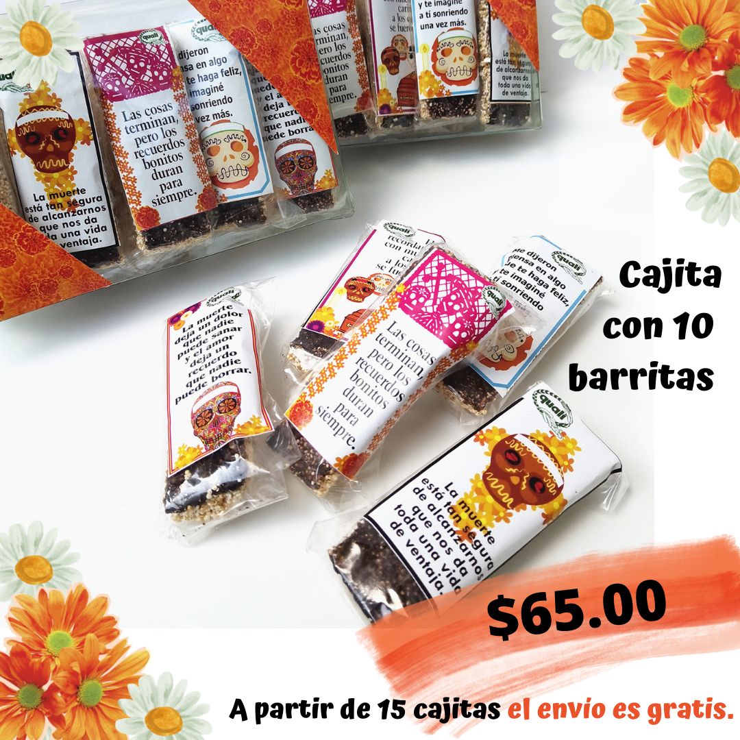 Ahí viene la catrina sonriendo gustosa por el campo santo, sin miedo de contagio por que consume amaranto.
Entre tumbas y tumbitas regalando va, barritas de amaranto, que alegría les da.
Vuela vuela, palomita y dile a los humanos, que consuman Quali y se librarán de mis manos.