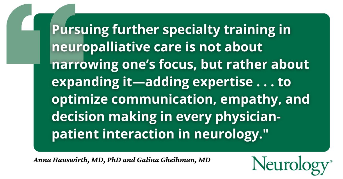 In this #NeurologyRF blog, Drs. Hauswirth & @GGheihmanMD discuss the Neurology article, “Emerging Subspecialties in Neurology: Cortical Careers in Neuropalliative Care,” by Ng et al., highlighting the need for neurologists to be trained in palliative care: bit.ly/3ToMnKh