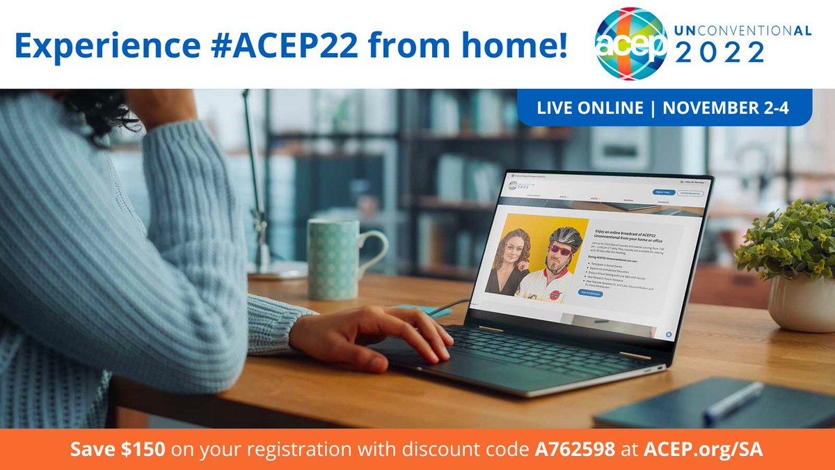 If you couldn’t make it to #ACEP22 in San Francisco, there's a second chance to soak in all the education and inspiration, with bonus virtual social events, at ACEP22 Unconventional next week! Save $150 on your registration with discount code A762598: ACEP.org/SA?utm_campaig…