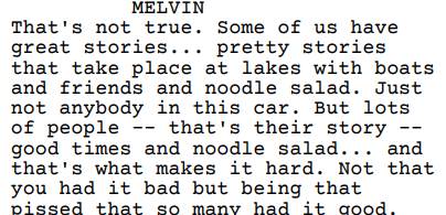 MindyJPeltier's tweet photo. I love this dialogue from As Good As It Gets. Today I'm reading the script and watching the movie. #screenwriting #learningcraft #failureisnotanoption https://t.co/TUr7Nsj5wM