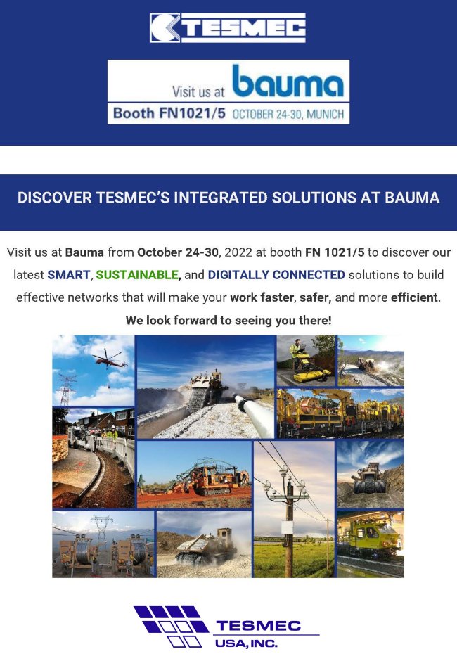 Come see us THIS WEEK!
#TesmecUSA #Bauma #Germany #Sustainable #Efficient #Smart