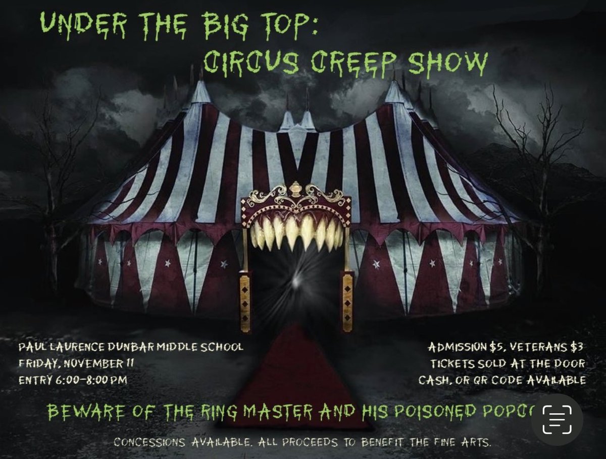 Heidijoh's tweet photo. “The noblest art is that of making people happy.” By P.T. Barnum                  We at the PLDMS Performing Arts Dept. believe the noblest art is scaring all our patrons!!! Circus Creep Show Nov 11        6:00-8:00 PM. @DrChrisBernier @Ramirez0505 @LeeSchools  @LindaMaere https://t.co/6leEnTRTeD