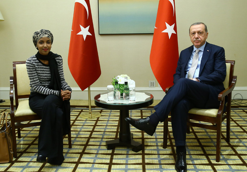 Rep. Teflon Hijab @IlhanMN's story is curiouser and curiouser. This picture of her with Turkish President Erdogan in NY was taken in NY in 2017 before she was a U.S. Rep. Why would Erdogan meet with a lowly Minnesota state senator? He had more impt meetings at the UN that day. 1/