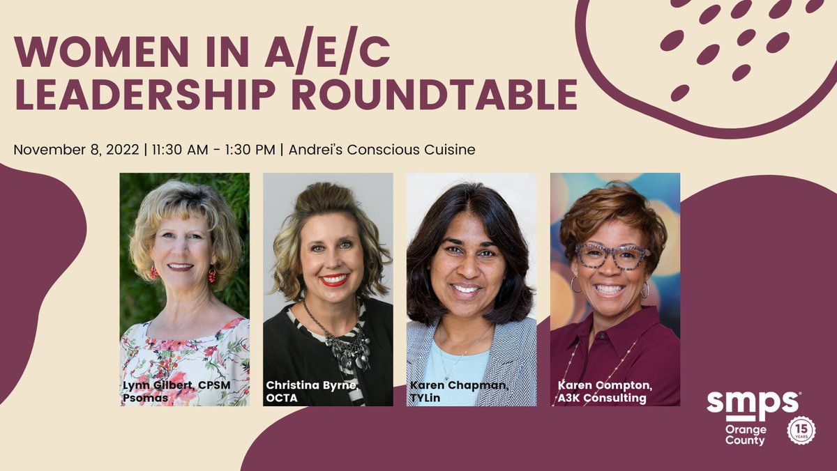 SMPS_SD's tweet image. Join us to hear from some of the top female A/E/C leaders in Orange County as they discuss their careers and what led them to their current leadership roles.

Register here:
smps-oc.org/meetinginfo.ph…