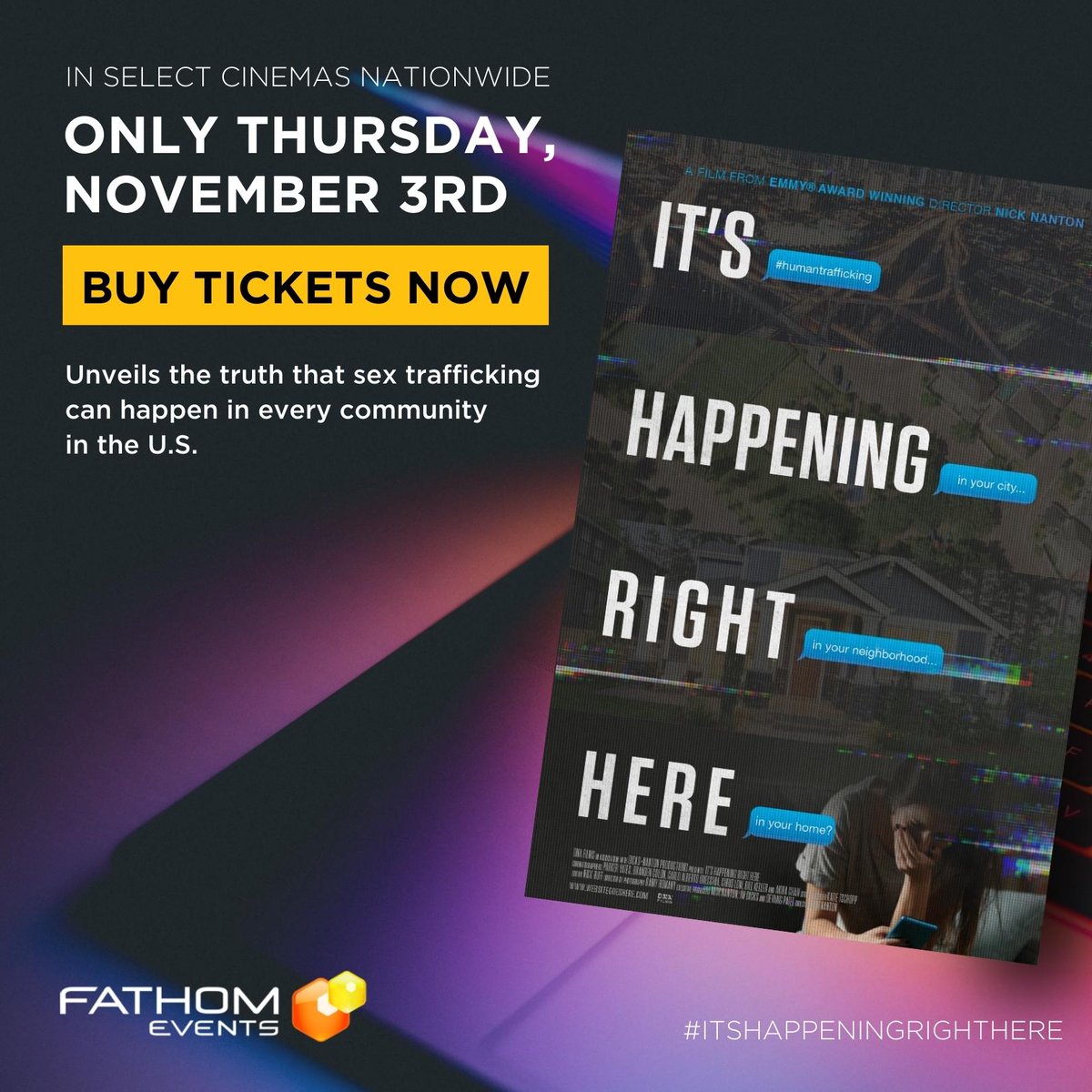 Explore the shocking TRUTH about sex trafficking and it's reach into all communities in the United States and around the world! It's Happening Right Here will be in theaters nationwide November 3. ➡️ hubs.la/Q01pNMsY0