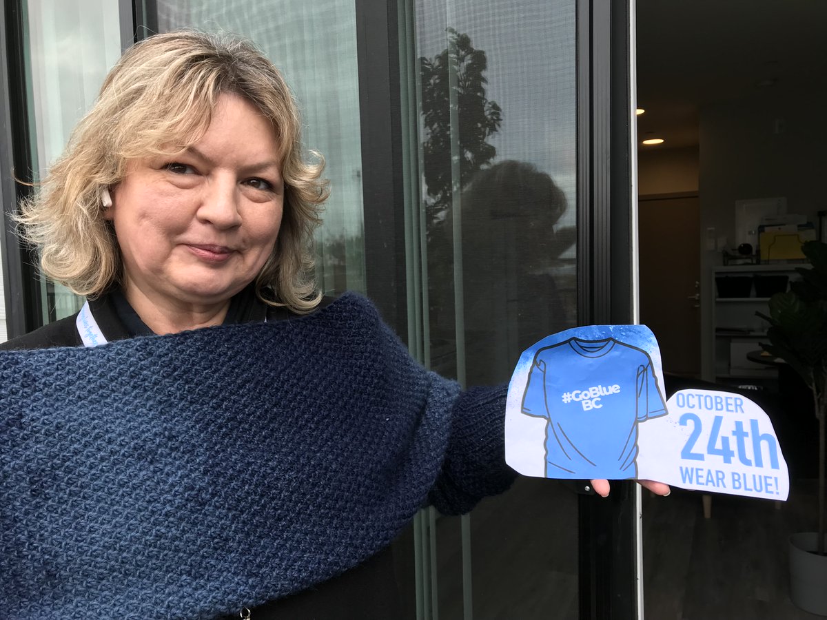 AlisasWish's tweet photo. Maggie, Property Manager MRPMCS Cornerstone Landing made a Blue shawl for #GoBlueBC Thanks Maggie for showing your support of children & youth who have experienced violence/abuse #mapleridge #mapleridgebc #pittmeadowsbc #pittmeadows #MapleRidge #PittMeadows #abuse #child #youth https://t.co/F6TDKxp5x2