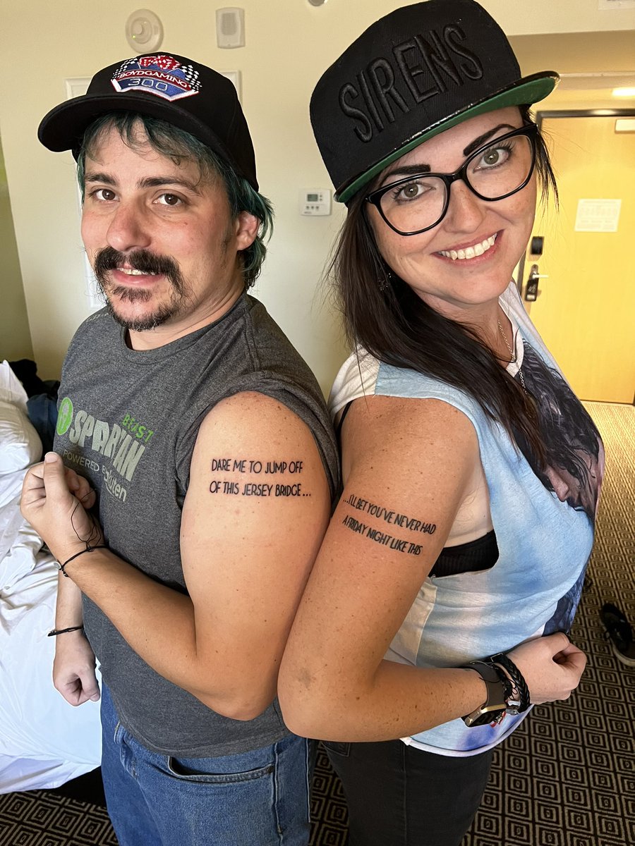jill_vanmeter's tweet photo. Turning this trip around as best we can.. 20 years together.. King for a Day tattoos!! @SWStheband @piercetheveil @Kellinquinn @piercethevic https://t.co/LOy5Jq7yIg