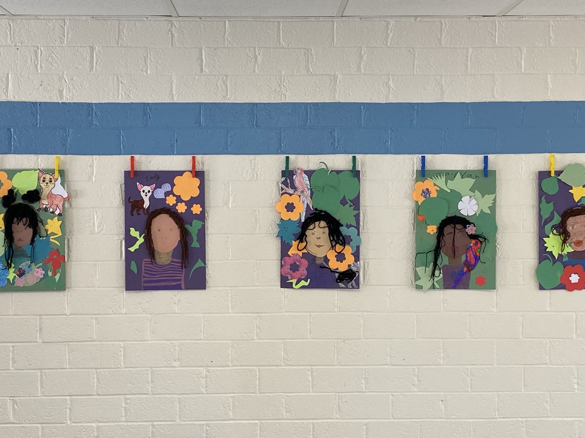 Lingerfeldtcats's tweet photo. Wildcat art projects after studying Frida Kahlo.  #tellyourstory @GCSElementary https://t.co/ISHOeLKQSN