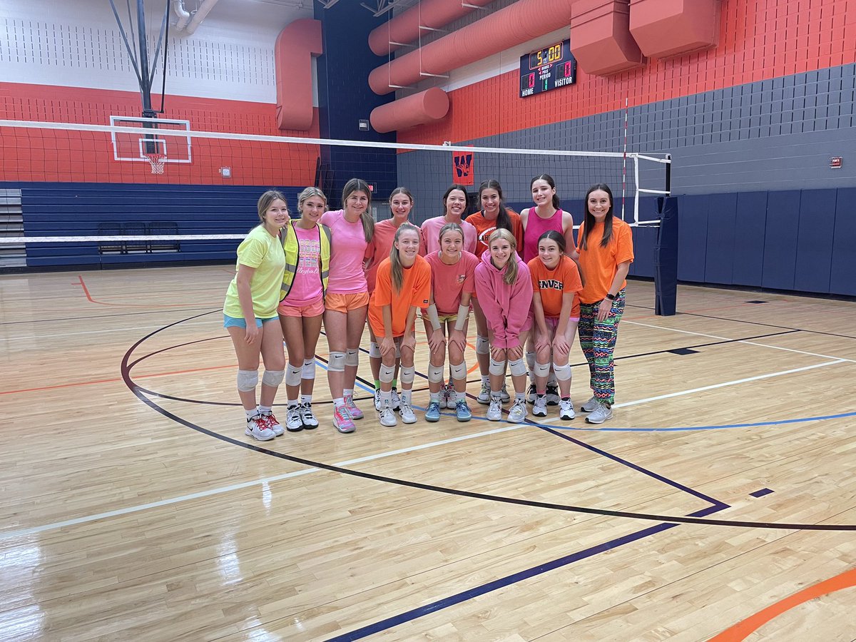 WakelandVB's tweet photo. JV and 9th grade teams with their themes at practice today! #neon #whitelies https://t.co/gQsV3QVOzR