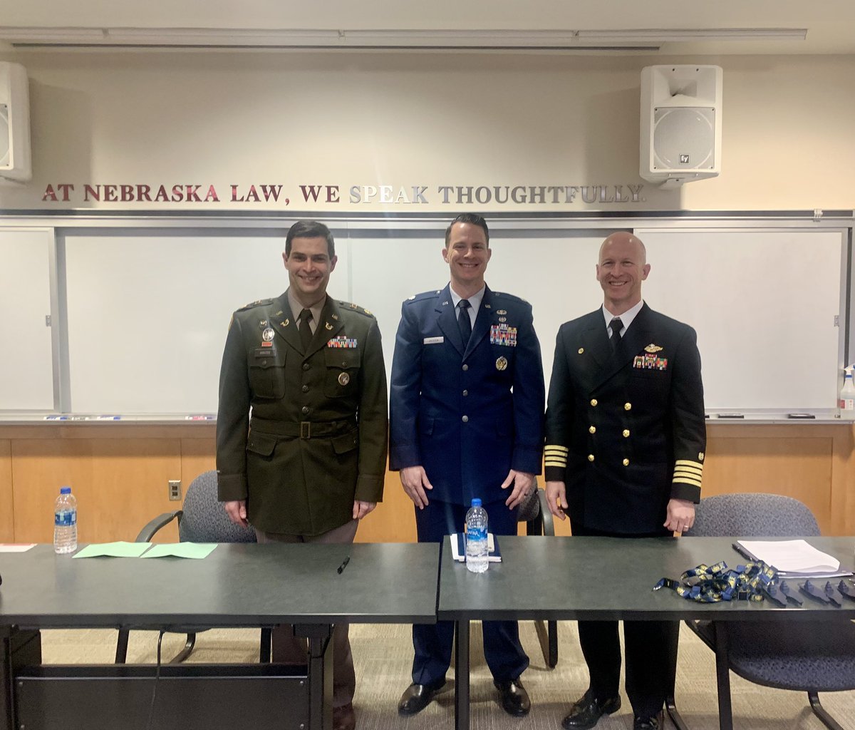 We had a great program today with JAG Corps officers from the Army, Air Force, and Navy. Special thanks to Nebraska Law alum Captain Josh Nauman, ‘99, for organizing the panel.