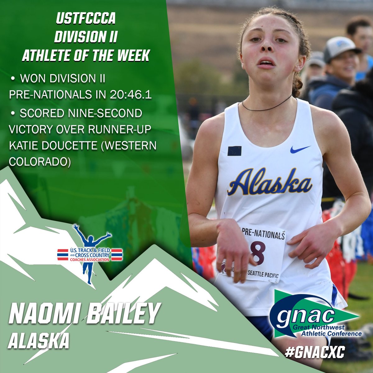 #GNACXC | It's a history making week for Naomi Bailey of @AlaskaNanooks. She is the first-ever Nanooks' runner to be named @USTFCCCA #D2WXC Athlete of the Week!
bit.ly/3Fhm1pv