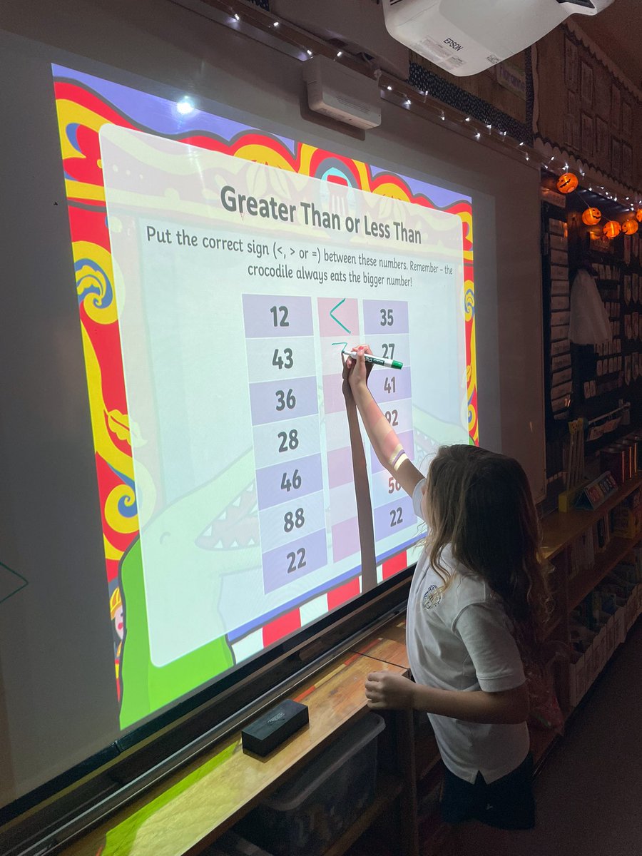 missmorrallees's tweet photo. Grade Twos learned that the hungry alligator eats the number that is greater! 🐊 Ask your child about greater than, less than and equal to symbols. @StPaul_CES https://t.co/GUqOC8uxaZ