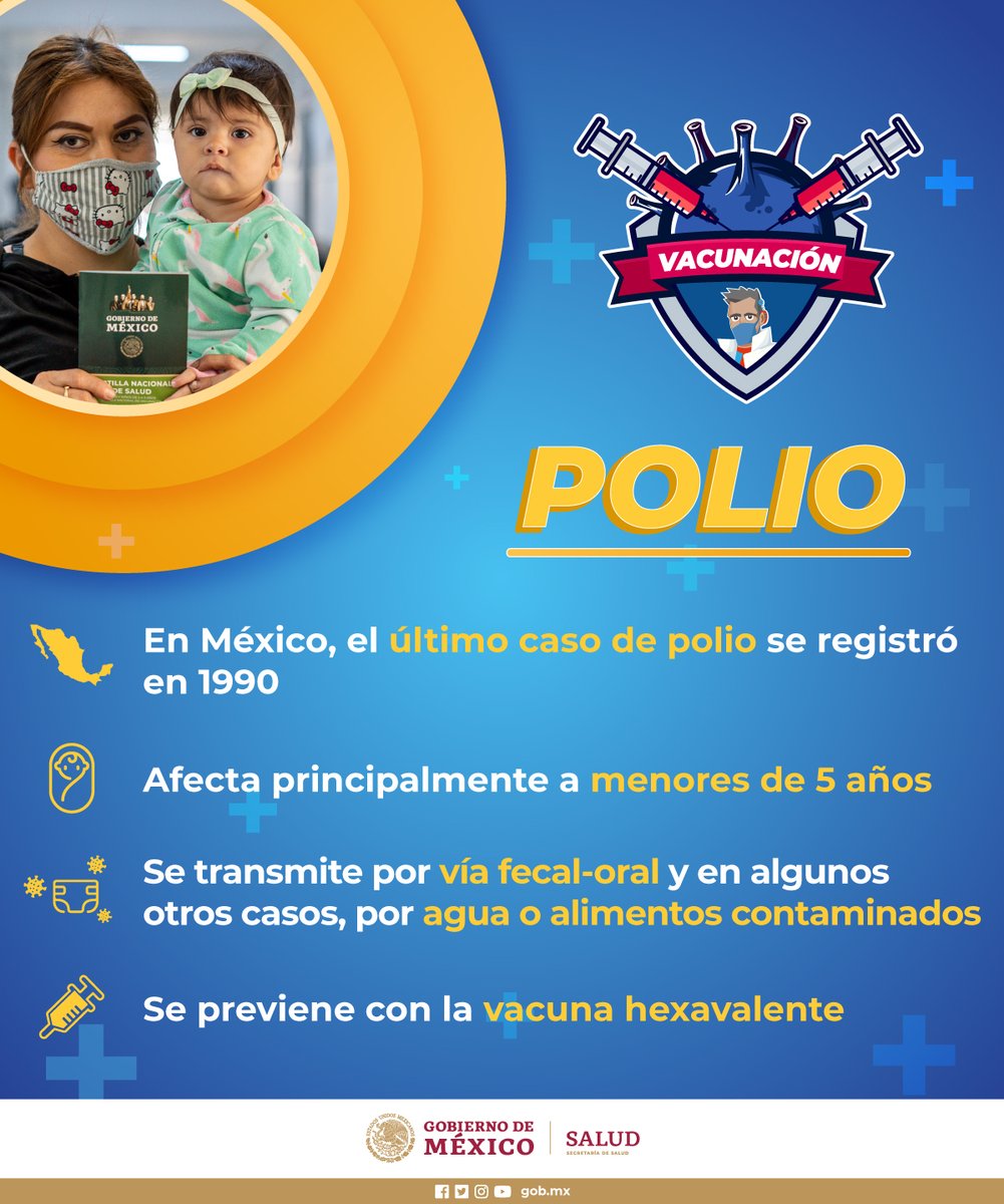 SaludDGPSP's tweet photo. La #Polio es una enfermedad infecciosa causada por un virus.

La mayoría de las personas infectadas no presentan síntomas, sin embargo,  puede atacar la médula espinal  provocando parálisis permanente.
#Vacunación
#CompletaLas3Dosis
#Hexavalente
#LasVacunasSíSalvanVidas https://t.co/v4hZ0zf7XM