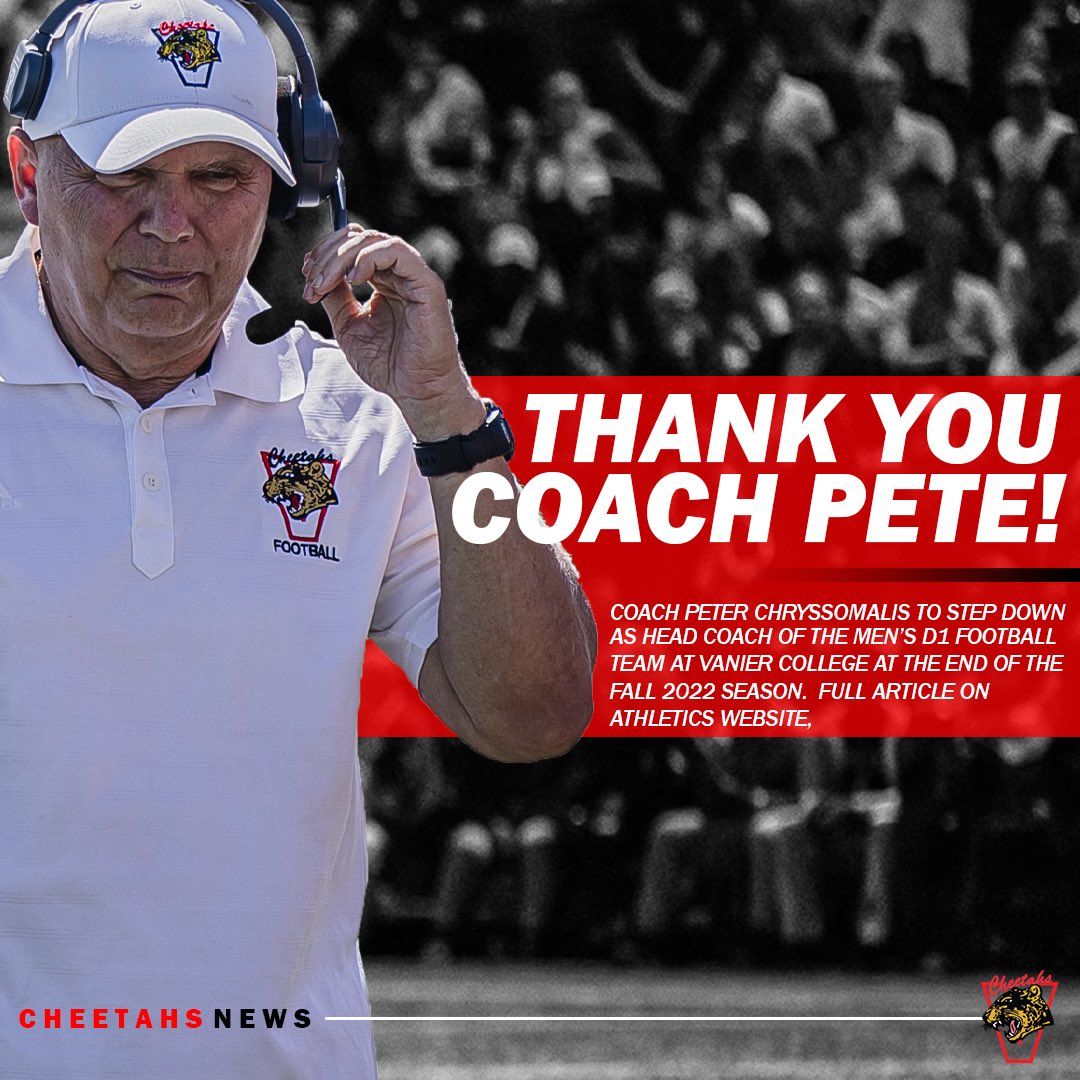 Thank you Coach Pete !! 
18 years !! Vanier will always be your home, and your family #vcpride #cheetahsfootball