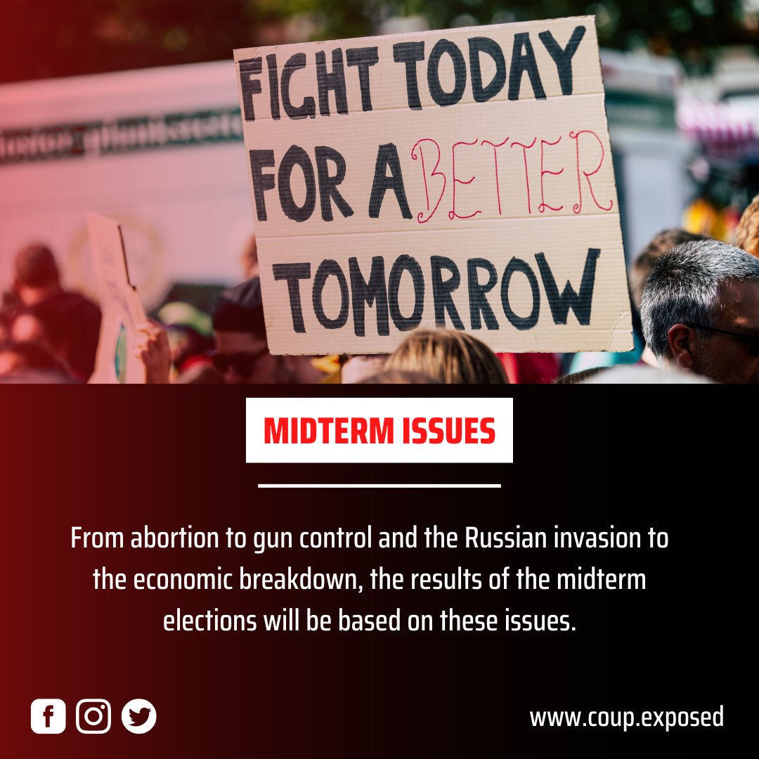 CoupStolen's tweet photo. The results of the #MidtermElections will be based on the issues of abortion, gun control, the Russian invasion, student loans, and more.

What problems affect you the most? Drop your comments down below.

#COUP #CoupAmericaStolen #CoupStolen #DrakeAlexander #Elections2022 https://t.co/ehxJVTUcxF