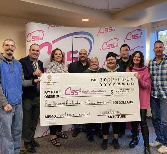 <a href="/DakotaDunesSIGA/">Dakota Dunes Casino</a> employees came together to raise money for breast cancer research and show solidarity for fellow survivor Marcia Doan during the <a href="/C95/">C95</a> Radiothon last week. 
In total, the C95 radiothon raised over $396,000. #cancer #breastcancer #fundraiser #community #SIGA #sk