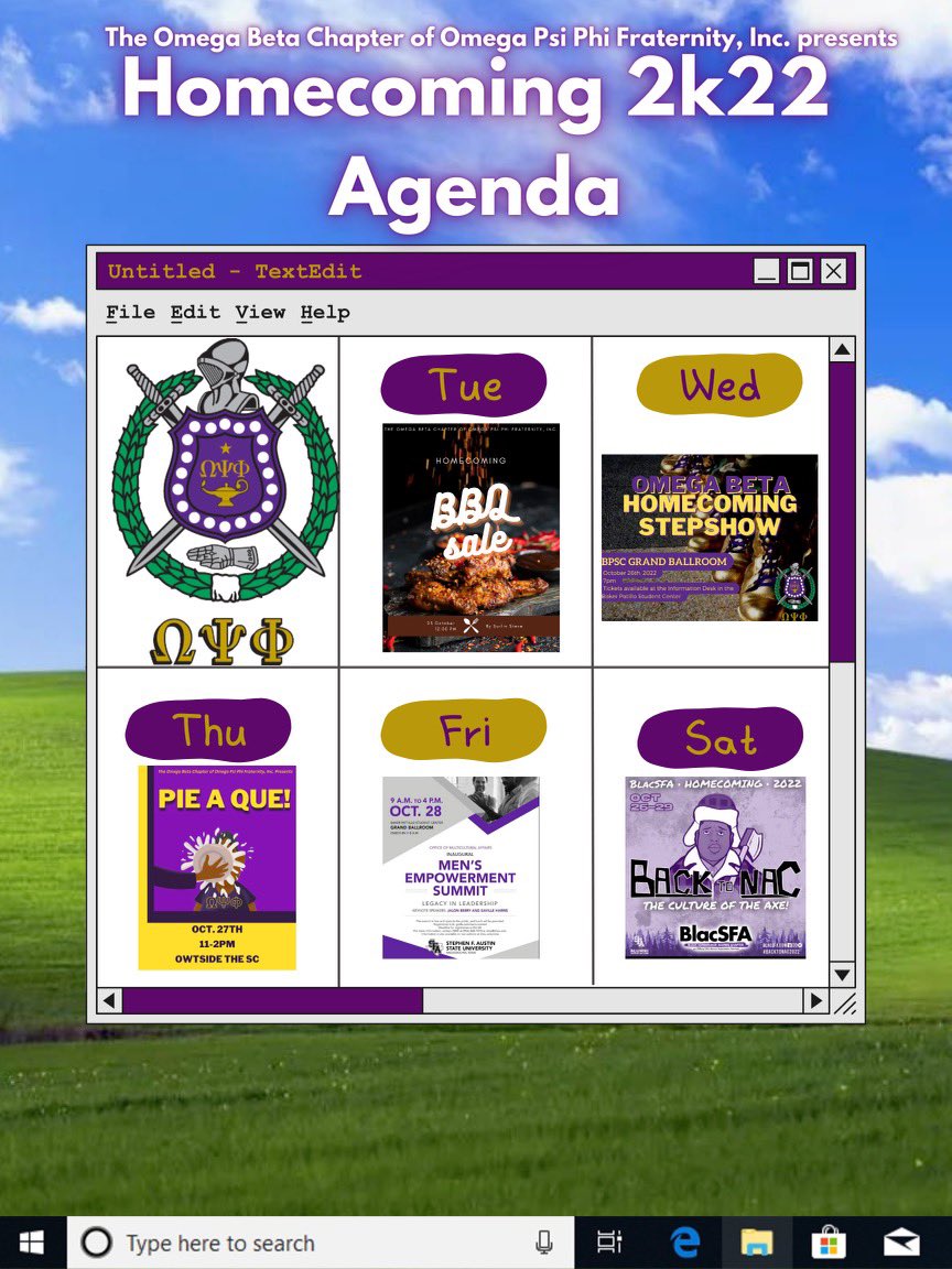 sfa_ques's tweet photo. ITS THAT TIME OF YEAR AGAIN SFA!! HOMECOMING 2k22 ‼️. The BRUHZ have a lot of fun events/activities that will be going on this week! Check us OWT on the yard as we celebrate this years HOMECOMING. 🐶⚡️#HC2k22 #50th #ΩΒ https://t.co/206UY3yY2m