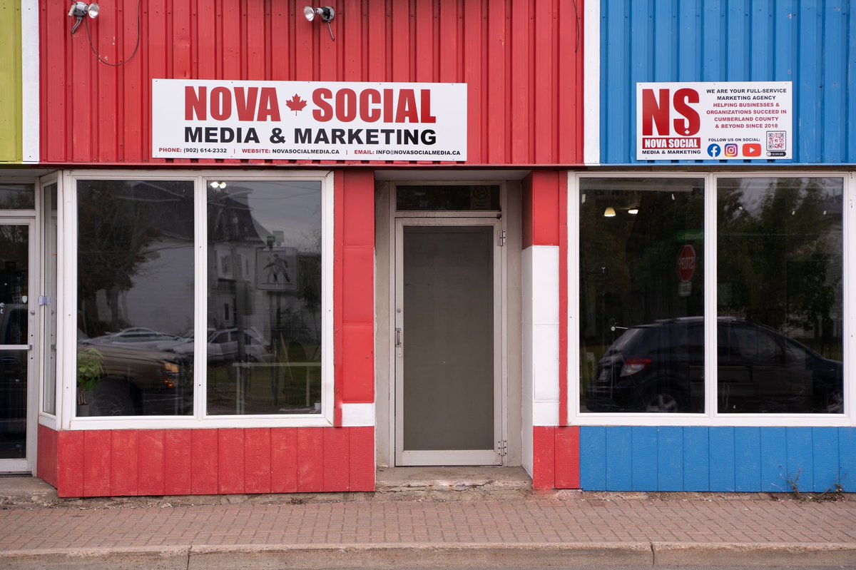 NovaSocialNS's tweet photo. 🚨📣 PROUD ANNOUNCEMENT 📣🚨

The signs are up outside, so it’s official: Nova Social Media &amp; Marketing now has a new HQ with offices and a professional photo and video production studio in downtown Amherst, Nova Scotia.

#NovaSocialMedia 🏫 https://t.co/bFst9kdafy https://t.co/qTjwwJFnSF