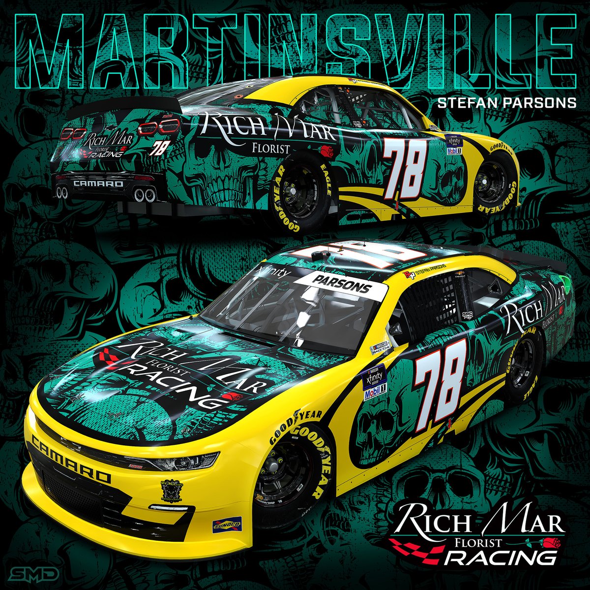 .💀 @StefanParsons_ is taking #SkullRacing to a whole new level this weekend at @MartinsvilleSwy . 🏁📎

@RichMarFlorist  / @TeamBJMcLeod  

#NASCAR #Paperclip @NASCAR_Xfinity #PaintSchemeDesign