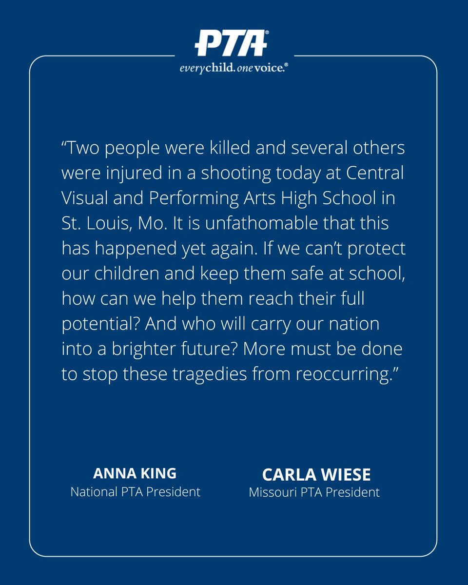 Together we must address the social, economic and behavioral causes that lead to the multi-faceted problem and cycle of violence, especially in incidents that involve firearms. Visit PTA.org/GunViolencePre… and join us in demanding action and change on gun violence prevention.