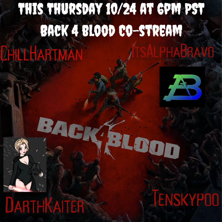 Get excited!! I will be playing Back4Blood with <a href="/chillhartman/">james mckenna</a> and <a href="/ItsAlphaBravo_/">ItsAlphaBravo</a> and <a href="/Tenskypoo/">.</a> on Thursday night!!