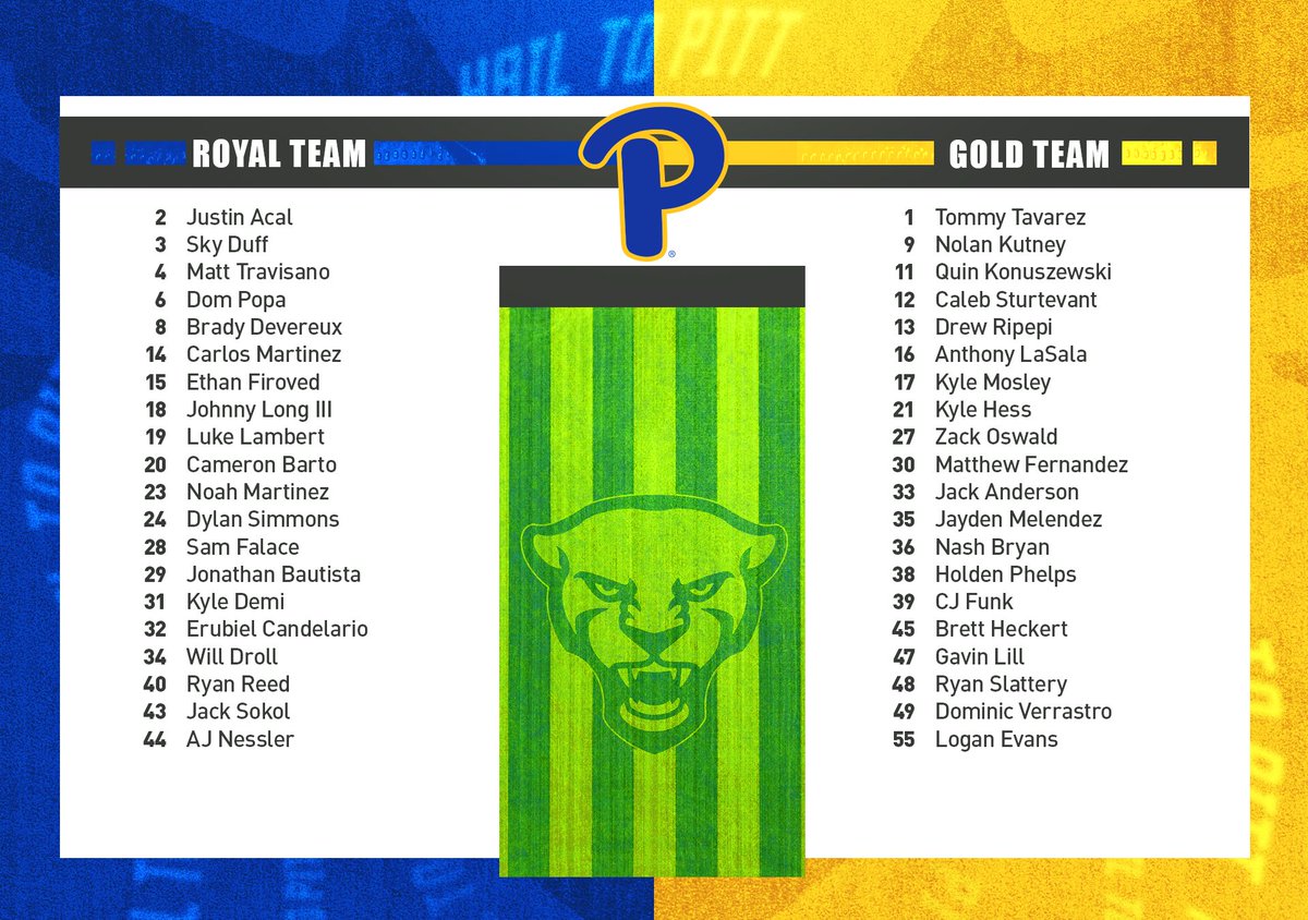 ⚾️🍂 Pitt Baseball 2022 Fall World Series 🍂⚾️

🔵 Royal 🆚 🟡 Gold
Three-game series with a running score

Game 1️⃣: Tuesday, Oct. 25
Game 2️⃣: Thursday Oct. 27
Game 3️⃣: Friday, Oct. 28

#H2P