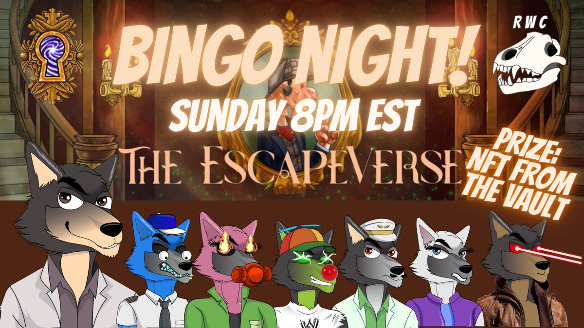 ChrisDayOffical's tweet photo. Join 🐺@RichWolfClubNFT and
🧩@TheEscapeVerse this Sunday for
🥳BINGO NIGHT!!!🤘8PM EST in the #OpenPatio!
🥳 #NFTs and #giveaways!
🏆 We're giving away an #NFT from our RWC Prize Vault🔒for one of the winners!
#BuildingCommunity #NFTCommunity #Giveaways #BingoNight #RWC https://t.co/6LPxa4ycF0