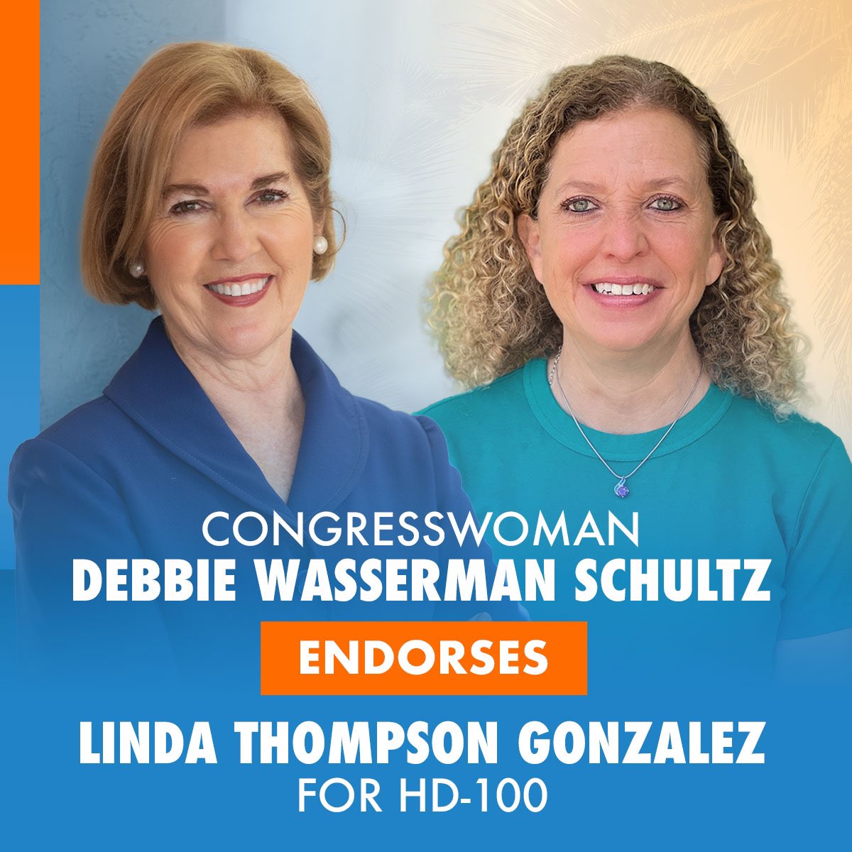 HUGE news on the first day of early voting in Florida! Congresswoman <a href="/DWStweets/">Debbie Wasserman Schultz</a> endorses Linda Thompson Gonzalez for HD-100.

Join Rep. Wasserman Schultz in supporting Linda Thompson Gonzalez. Make your plan to vote on or before November 8th! #EarlyVoting