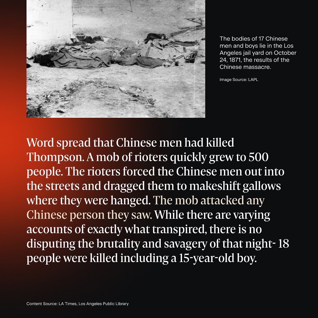 On this day over 150 years ago, the 1871 Los Angeles Chinese massacre resulted in the deaths of 18 Chinese men. Eight of the attackers were tried for the crimes but eventually released, and a small indemnity was paid to the Chinese government as an apology.