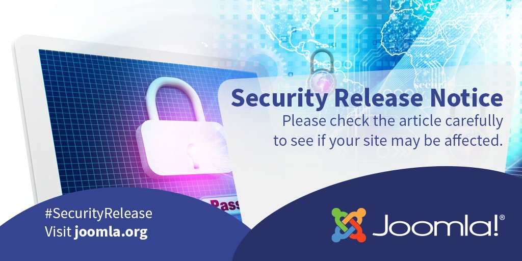 A security release is due at 14:00 UTC Tuesday 25th October. Please check the article carefully to see if it affects your sites. We will be providing a link including all the details with tomorrow's announcement. #Joomla #SecurityReleaseNotice #Security