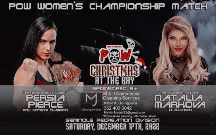 🚨🚨🚨Match Announcement🚨🚨🚨 @KrazyKelsey1 defends her #POWWomensChampionship against #TheRussianCrush @RealNMarkova‼️ #POW presents #POW24 #ChristmasattheBay Saturday December 17th SPECIAL TIME 4:30pm at the Seminole Recreation Center in Seminole FL eventbrite.com/e/448731938307