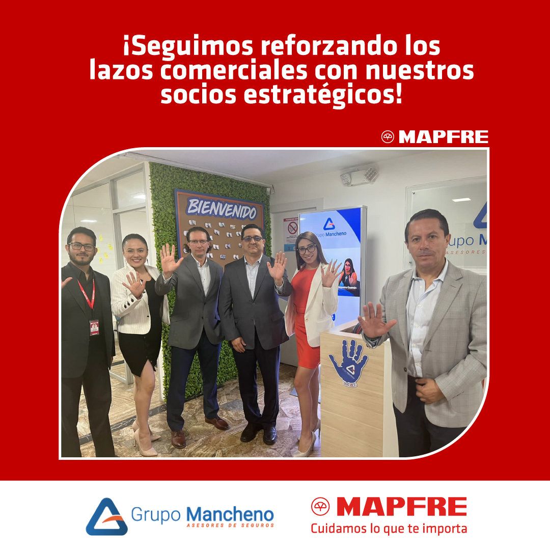 Mapfre_Ec's tweet photo. El día de hoy, nos reunimos con representantes del Grupo Mancheno Asesores de Seguros para socializar nuestros planes estratégicos y juntos fortalecer los lazos comerciales en beneficio de nuestros clientes de MAPFRE. 🤝
#MAPFRE #CuidamosLoQueImporta #MAPFRESeguros https://t.co/WMP3vZ8heU