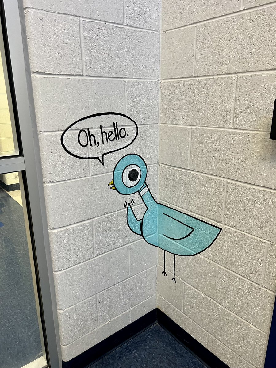 Marciebmurphy's tweet photo. @The_Pigeon I painted Pigeon in the school vestibule. ❤️ https://t.co/TFwMJ6IALJ